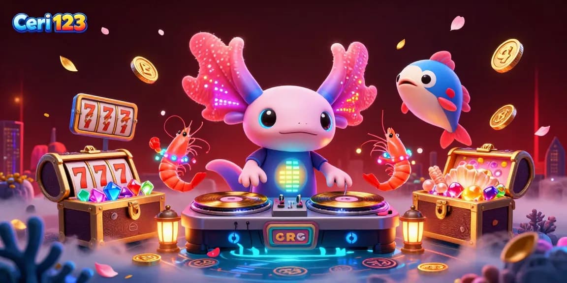 Ceri 123 slots come alive with a vibrant DJ axolotl and spinning reels, creating an exhilarating gaming atmosphere.