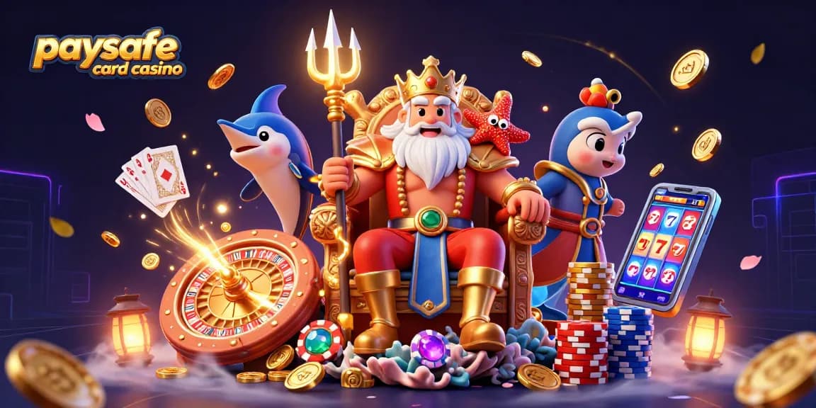 Erleben Sie aufregende Spielmomente im Paysafe Card Casino mit Neptun und funkelnden Schätzen.