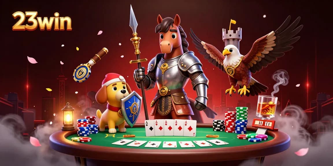 Experience thrilling action with 23win as you play poker with medieval characters in a vibrant casino scene.