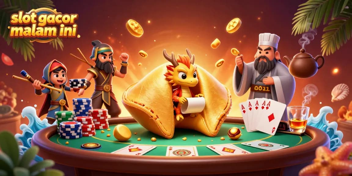 Engage with slot gacor malam ini through a vibrant 3D illustration of a dynamic casino scene featuring fortune elements and poker excitement.
