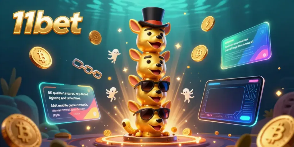 Win big with 11bet in this vibrant casino-themed scene featuring a unique golden totem pole.