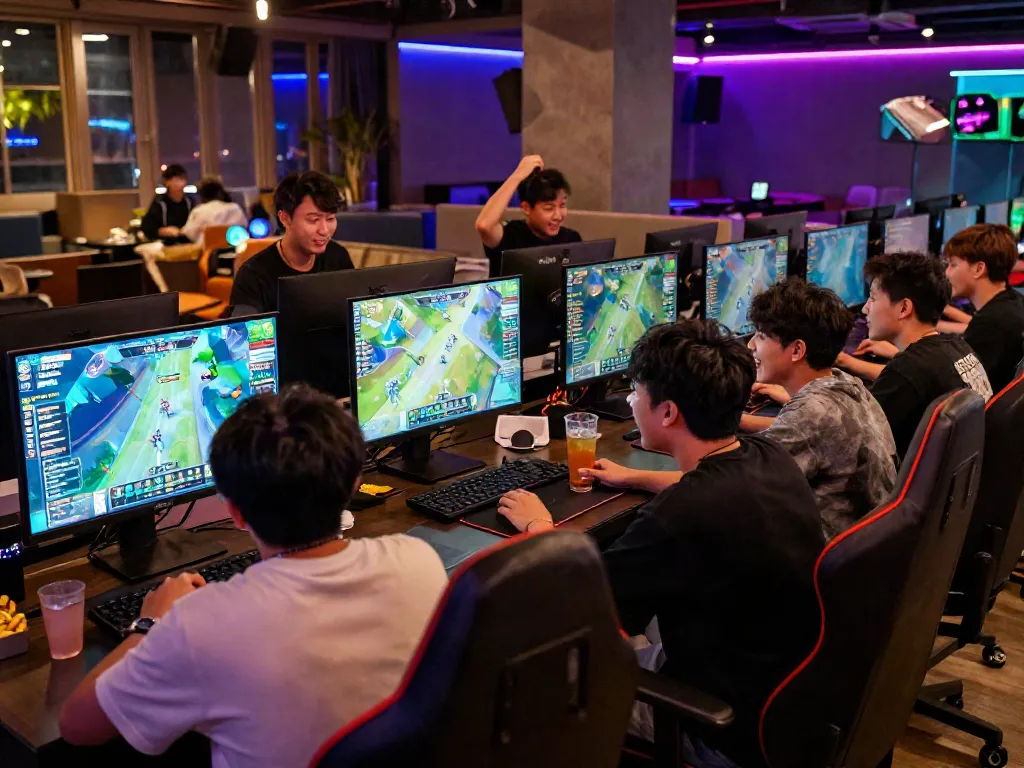 Exciting gaming atmosphere at Manclub, showcasing players engaged in a dynamic game session on screen, https://manclub1.jp.net/.