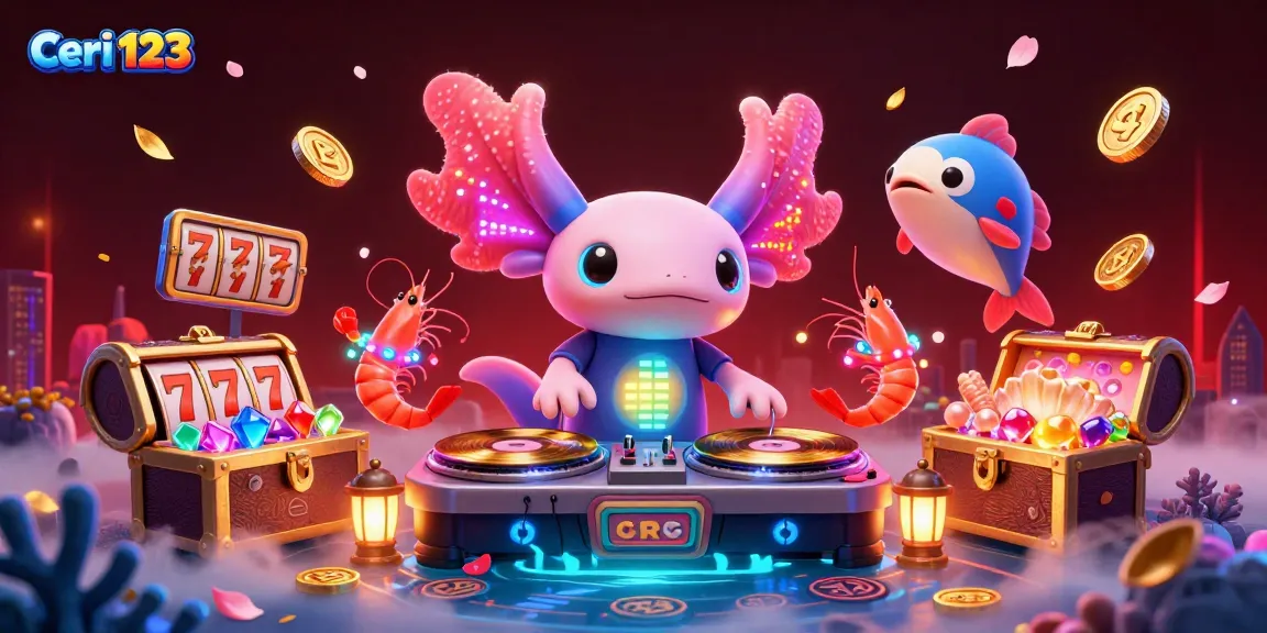 Ceri 123 slots come alive with a vibrant DJ axolotl and spinning reels, creating an exhilarating gaming atmosphere.