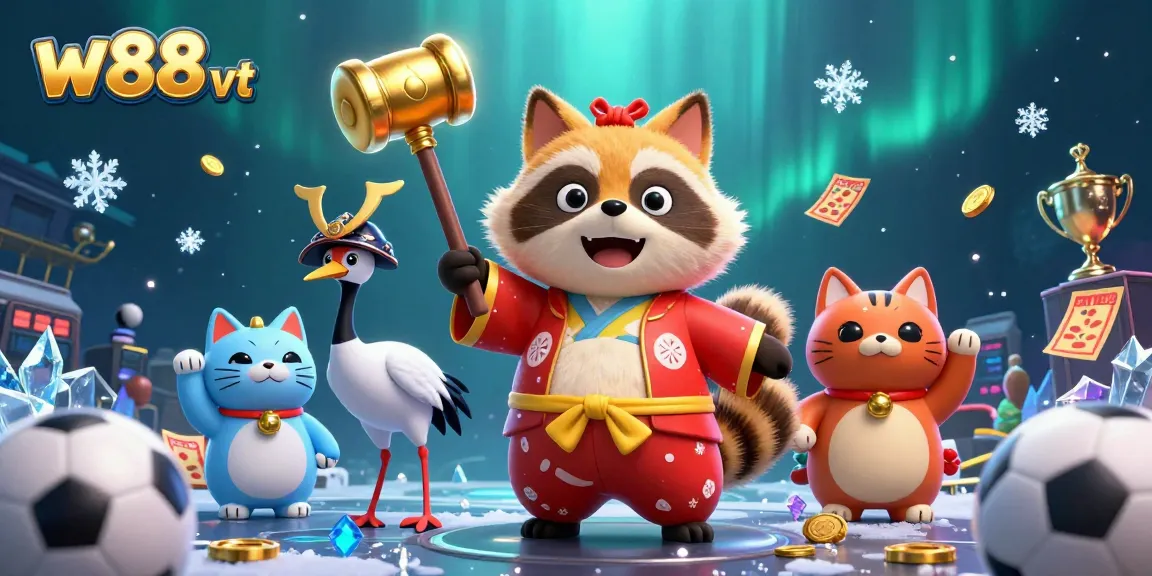 Cá cược thể thao tại w88 vt với các nhân vật hoạt hình vui tươi trong bối cảnh sôi động.