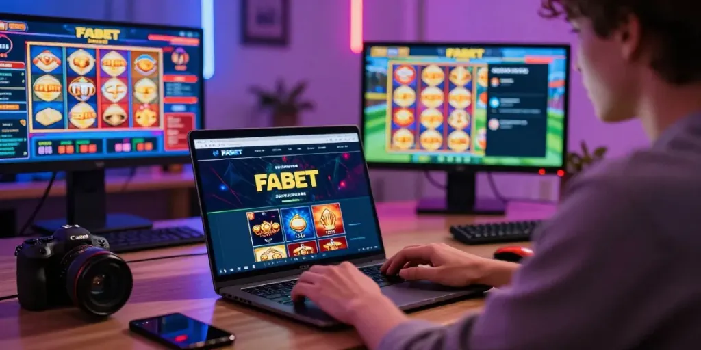 Engaging online betting experience on https://fabet.com.mx/ with sports graphics and modern home office setting.