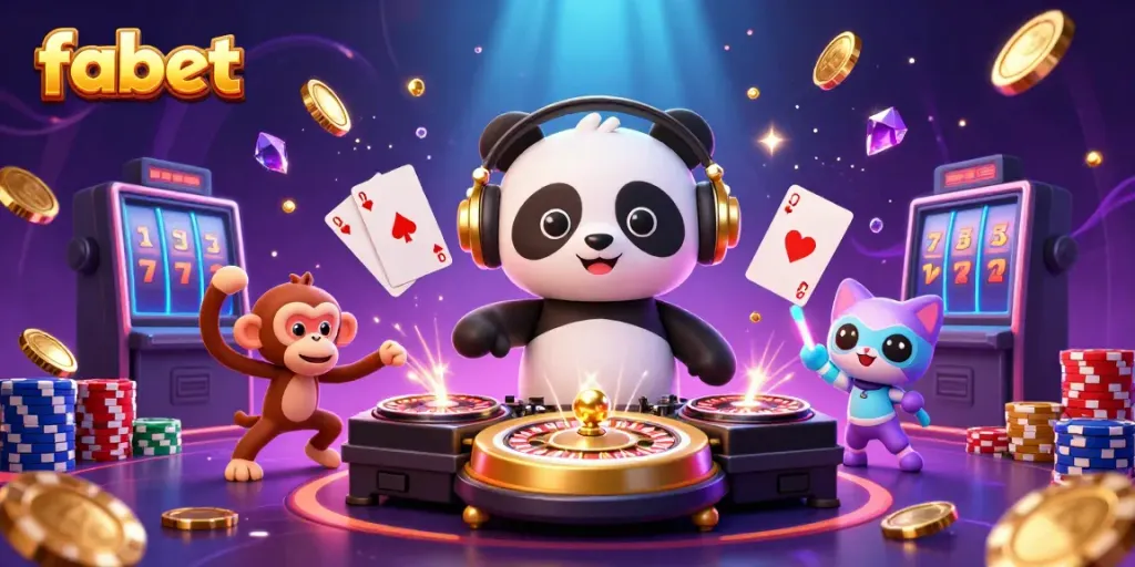 Experience the thrill at fabet with vibrant casino elements and animated characters.