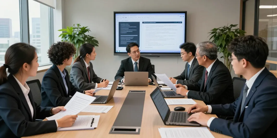 Have a peek at these guys in a legal office scene with lawyers collaborating on case files and legal documents.