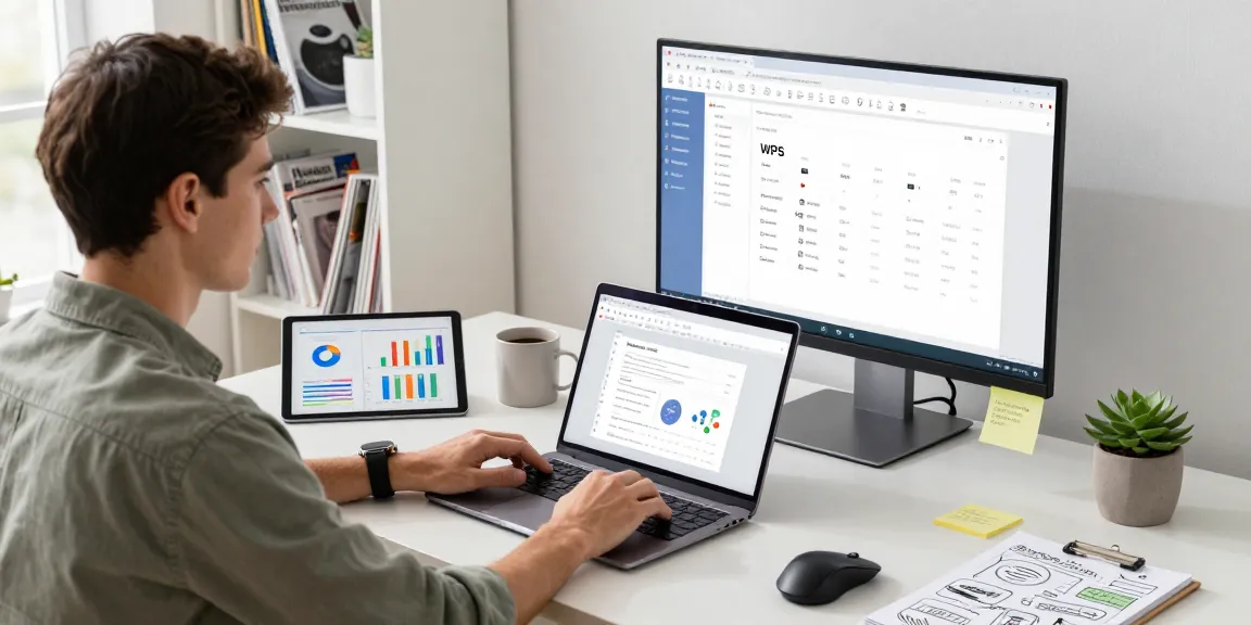 WPS Download featured in a modern home office setup with laptop and productivity tools