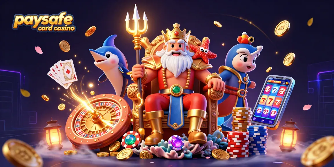 Erleben Sie aufregende Spielmomente im Paysafe Card Casino mit Neptun und funkelnden Schätzen.