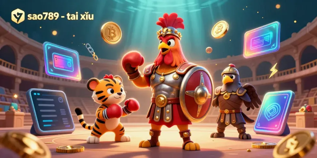 Experience thrilling gameplay with sao789 - tài xỉu, where the gladiator rooster and tiger cub captivate you in the gaming arena.