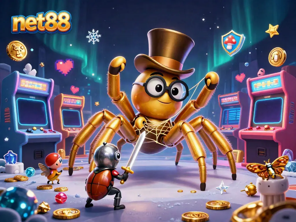 Engage in thrilling gameplay with net88, featuring golden tarantula and beetle knight in an epic casino scene.
