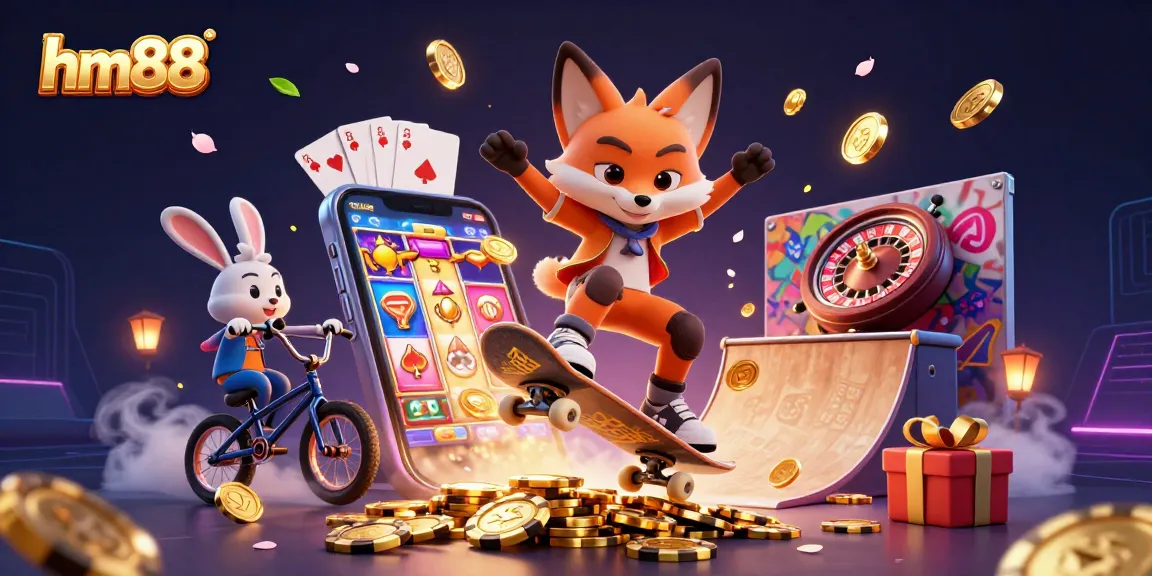 Experience thrilling gaming at hm88 with vibrant casino elements and dynamic characters.