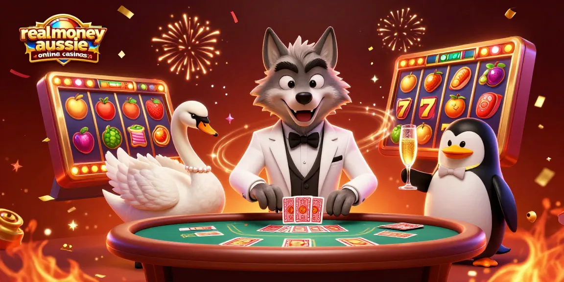 Experience thrilling wins at real money aussie online casinos with vibrant slot machines and animated characters.