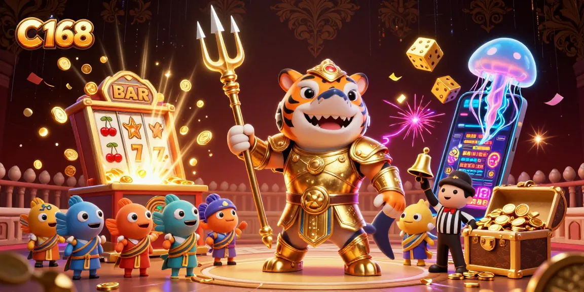 C 168 sparks excitement with an ultra-detailed scene featuring a gladiator tiger shark, slot machines, and casino symbols.
