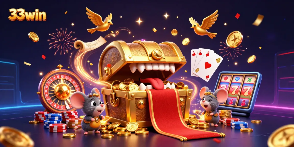 Engage with thrilling adventures at 33win, where treasure awaits amid vibrant casino elements.