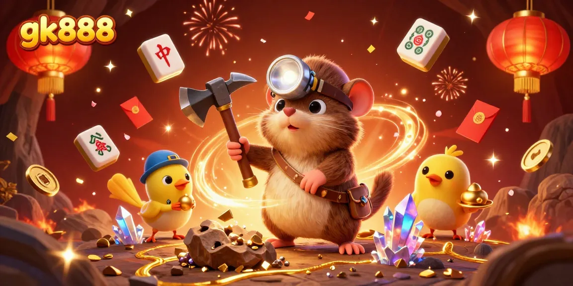 Gk888 chinh phục kho báu trong hang động với nhiều biểu tượng may mắn.